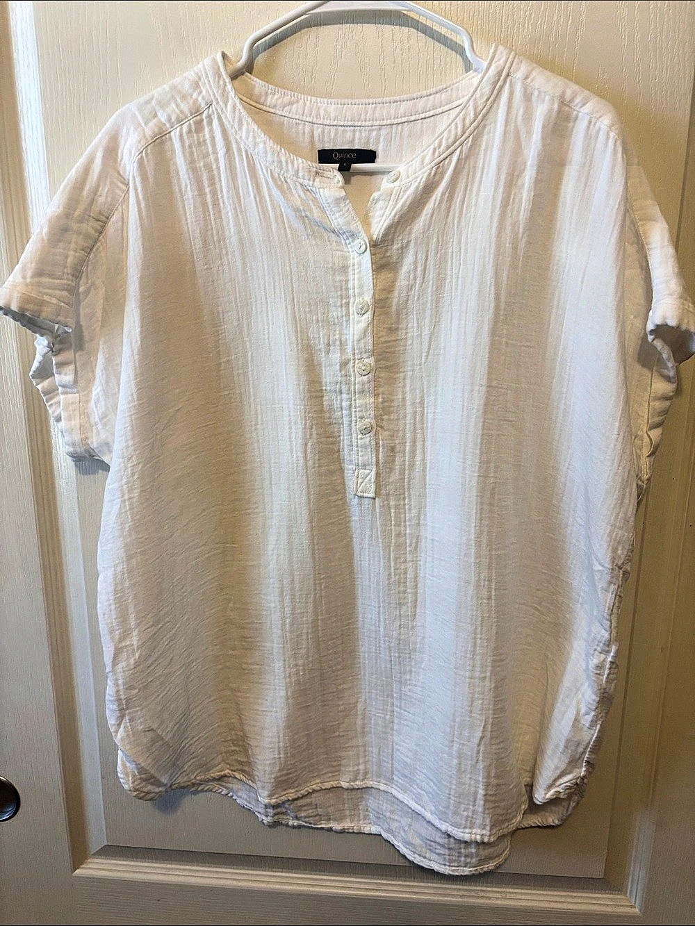 Quince 100% Organic Cotton Gauze Short Sleeve Shirt White Large